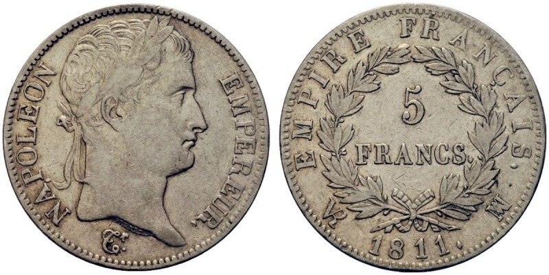 MONETE STRANIERE
FRANCIA
Napoleone I Imperatore, 1804-1814. 5 Franchi 1811, MA...