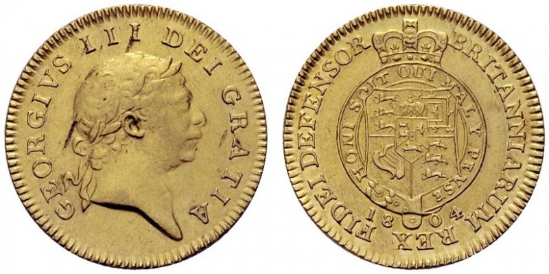 MONETE STRANIERE
GRAN BRETAGNA
Giorgio III, 1760-1820. 1/3 di Guinea 1804. Au ...