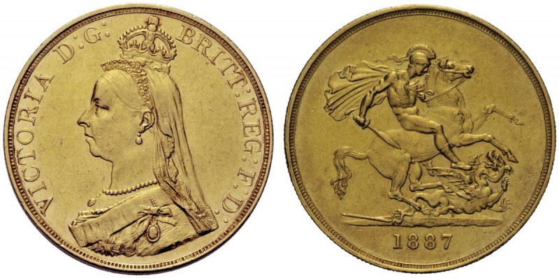 MONETE STRANIERE
GRAN BRETAGNA
Regina Vittoria, 1837-1901. 5 Sterline 1887. Au...