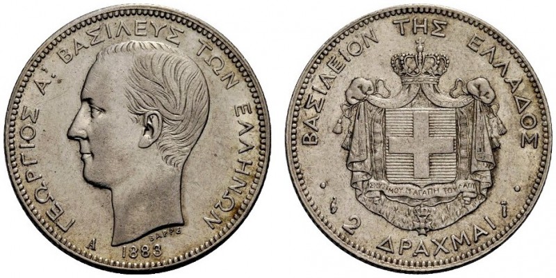 MONETE STRANIERE
GRECIA
Giorgio I, 1863-1913. 2 Dracme 1883, zecca di Parigi. ...