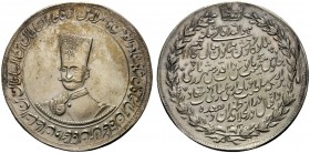 MONETE STRANIERE
IRAN
Nasir al-din Shah, 1848-1906. 10 Kran 1895 (AH 1313). Ar gr. 42,12. KM#919. SPL Coniata per i 50 anni di anniversario del regn...
