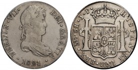 MONETE STRANIERE
PERU’
Ferdinando VII, 1808-1833. 8 Reales 1821 J.P., zecca di Lima. Ar gr. 27,28. KM#117/1. Buon BB