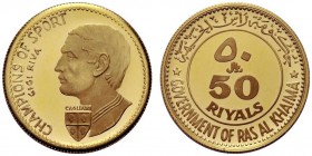 MONETE STRANIERE
RAS AL-KHAIMA
Emirati Uniti Arabi. 50 Riyals 1970. Au gr. 10,35. KM#10; Fried. 9. Proof