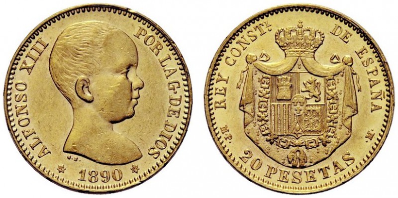 MONETE STRANIERE
SPAGNA
Alfonso XIII, 1886-1931. 20 Pesetas 1890 (18-90). Au g...