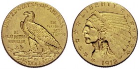 MONETE STRANIERE
USA
Federazione. 2,5 $ 1912, zecca di Filadelfia. Au gr. 4,14. Fried. 120. SPL