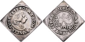 Münzen Erzbistum Salzburg Leonhard von Keutschach 7.Juli 1495 - 8.Juni 1519
 1/4 Guldiner Klippe 1513 Salzburg. 6,51g, Henkelspur, Felder bearbeitet....