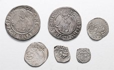 Münzen Erzbistum Salzburg Leonhard von Keutschach 7.Juli 1495 - 8.Juni 1519
 Lot 6 Stück Batzen 1500, 1516, Zweier 1515, 1519, Pfennig 1500, Heller 1...