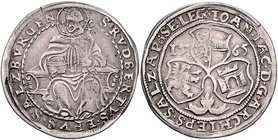 Münzen Erzbistum Salzburg Johann Jakob Khuen von Belasi-Lichtenberg - 28. November 1560 - 14. Mai 1586
 1/4 Taler 1565 Salzburg. 6,93g. HZ684 ss