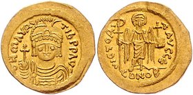 Byzanz Mauricius Tiberius 585 - 602
 Gold Solidus o. J. 4,35g. Sear 478 vz