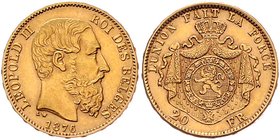 Belgien
 20 Francs 1876 6,41g. Friedb. 412, KM 37. vz