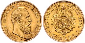 II. Deutsches Kaiserreich 1871 - 1918 Preussen
Friedrich III. 1888 10 Mark 1888 A Berlin. 3,99g. J. 247 vz/stgl
