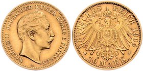 II. Deutsches Kaiserreich 1871 - 1918 Preussen
Wilhelm II. 1888 - 1918 10 Mark 1905 A Berlin. 3,95g. J. 251 vz