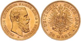 II. Deutsches Kaiserreich 1871 - 1918 Preussen
Friedrich III. 1888 20 Mark 1888 A Berlin. 7,96g. J. 248 vz