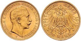 II. Deutsches Kaiserreich 1871 - 1918 Preussen
Wilhelm II. 1888 - 1918 20 Mark 1910 J Hamburg. 7,95g. J. 252 vz/stgl