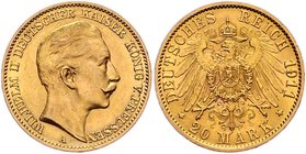 II. Deutsches Kaiserreich 1871 - 1918 Preussen
Wilhelm II. 1888 - 1918 20 Mark 1911 A Berlin. 7,98g. J. 252 vz