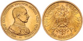 II. Deutsches Kaiserreich 1871 - 1918 Preussen
Wilhelm II. 1888 - 1918 20 Mark 1914 A *. Berlin. 7,98g. J. 253 vz/stgl