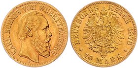 II. Deutsches Kaiserreich 1871 - 1918 Württemberg
Wilhelm I. 1861 - 1888 10 Mark 1878 F Stuttgart. 3,94g. J. 245 ss