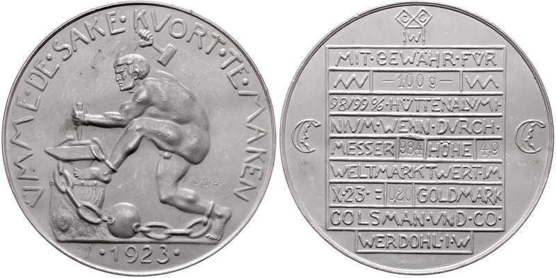 Weimarer Republik 1918 - 1933
 Alu - Medaille 1922 auf die Inflation und Teueru...