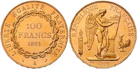 Frankreich 3. Republik 1870-1940
 100 Francs 1881 A Paris. 32,20g. Fb. 590 f.stgl.