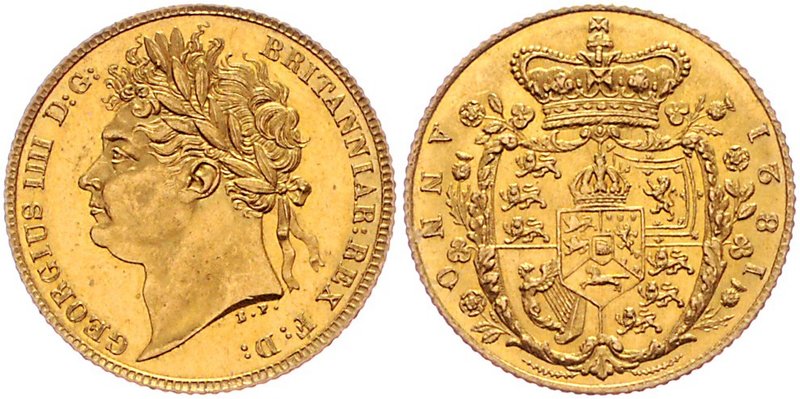 Großbritannien George IV. 1820 - 1830
 1/2 Sovereign 1821 Heaton. 3,99g. KM 681...