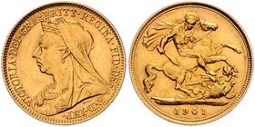 Großbritannien Victoria 1837 - 1901
 1/2 Sovereign 1901 Heaton. 3,99g. KM 784, Friedberg 397. ss/vz