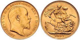 Großbritannien Edward VII. 1901 - 1910
 Sovereign 1907 London. 7,99g. KM 805 ss/vz