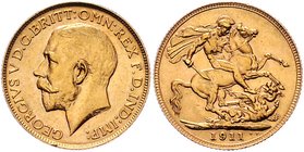 Großbritannien Georg V. 1910 - 1936
 Sovereign 1911 London. 7,98g. KM 820 ss/vz