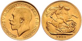 Großbritannien Georg V. 1910 - 1936
 Sovereign 1922 London. 7,99g. KM 820 stgl