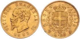Italien Diverse
Vittorio Emanuel II. 1861 - 1878 20 Lire 1863 6,45g. KM 10.1 ss/vz