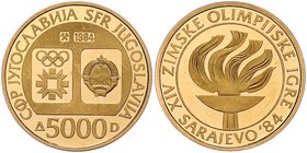 Jugoslawien Republik
 5000 Dinar 1984 Olymp. Flamme. 8,05g. KM 111 PP
