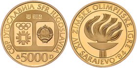 Jugoslawien Republik
 5000 Dinar 1984 Olymp. Flamme. 7,99g. KM 111 PP