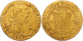 Kolumbien Fernando VII. 1808 - 1819
 8 Escudos 1810 P-JF. 26,85g. Calico 67,Fb.61 f.ss