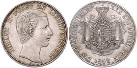Liechtenstein Johann II. 1858 - 1929
 Vereinstaler 1862 A Wien. 18,49g. Dav. 215, Kahnt 281, Thun 468 ss/vz