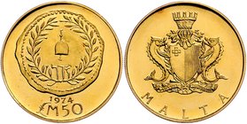 Malta Republik seit 1974.
 50 Pfund 1974 15,04g. KM 28 stgl