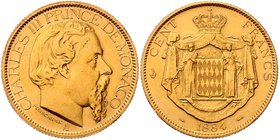 Monaco Charles III. 1856-1889
 100 Francs 1884 A Paris. 32,15g. Fb. 11 ss/vz