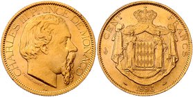 Monaco Charles III. 1856-1889
 100 Francs 1886 A Paris. 32,14g. KM 20/99 vz