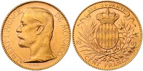 Monaco Albert I. 1889 - 1922
 100 Francs 1891 A Paris. 32,15g. KM 19/105 vz/stgl.