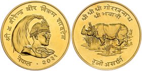 Nepal Birendra Bir Bikram 1972 - 2001
 1000 Rupien 1975 33,79g. KM 844, Friedberg 50 stgl
