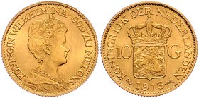 Niederlande Diverse
Wilhelmina 1890 - 1948 10 Gulden 1913 6,74g. KM 149 stgl