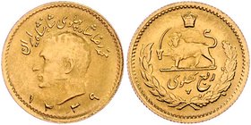 Persien Muhamat Reza Pahlavi Shah 1941 - 1979
 1/4 Pahlevi 1339 / 1960 2,03g. KM 1160a stgl