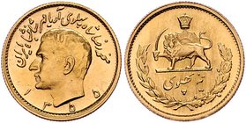 Persien Muhamat Reza Pahlavi Shah 1941 - 1979
 1/2 Pahlevi 1355 / 1976 4,08g. KM 1199 stgl