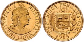 Peru Republik
 1 Libra 1919 8,00g. KM 210 stgl