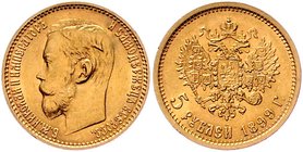 Rußland Nikolaus II. 1894 - 1917
 5 Rubel 1899 4,31g. KM 62 vz