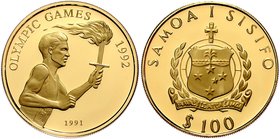 Samoa
 100 Dollar 1991/92 Fackelläufer. 7,60g PP