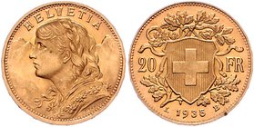 Schweiz Eidgenossenschaft
 20 Franken 1935 6,46g. KM 35.1 stgl