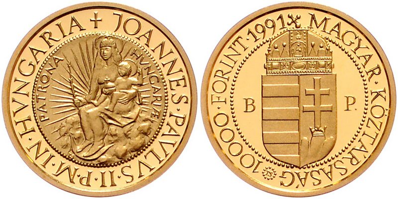 Ungarn
 10000 Forint 1991 Papst Johannes Paul II. in Ungarn. Madonna mit Kind. ...