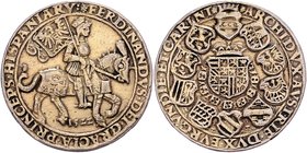 Ferdinand I. 1521 - 1564
 Schautaler 1522 St. Veit. 25,79g, Feuervergoldet, win. Hsp., Tragespuren. Voglh. 30, Markl 1994 f.ss/ss