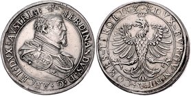 Erzherzog Ferdinand 1564 - 1595
 Doppeltaler / 2 Taler o. J. Hall. 57,08g, win. Hsp., leicht geglättete Felder. M./T. 315, Dav. 8116 ss