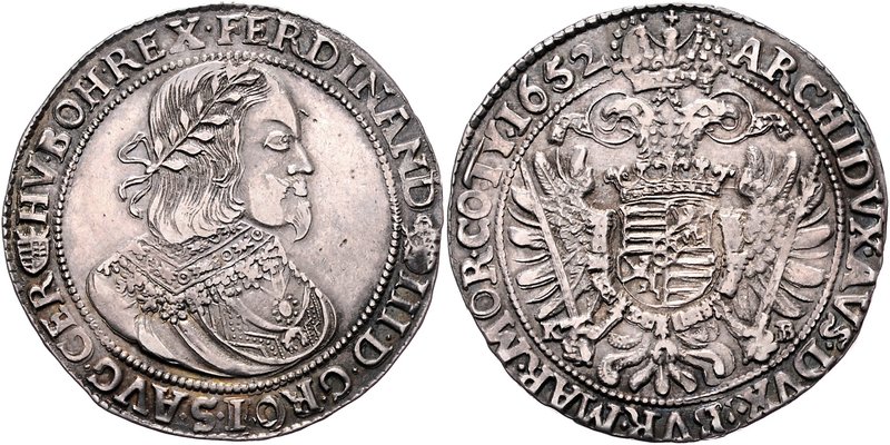 Ferdinand III. 1637 - 1657
 Taler 1652 KB Kremnitz. 28,40g. Her. 479, Dav. 3198...