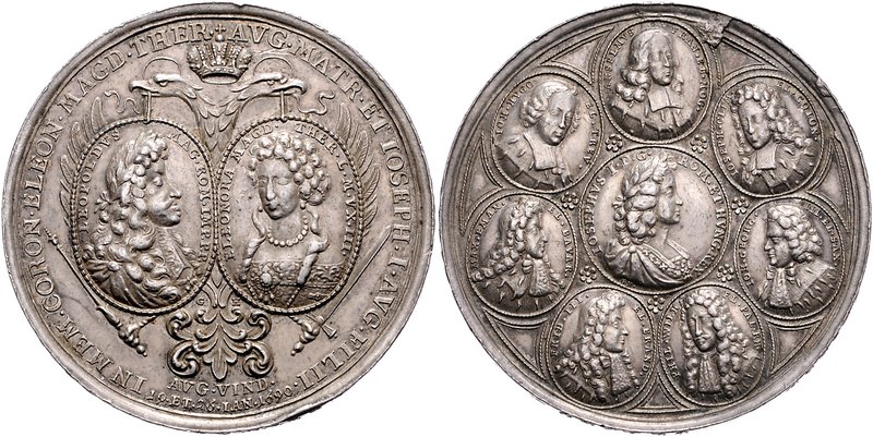 Leopold I. 1657 - 1705
 Ag - Medaille 1690 auf die Krönung von Joseph I. als Kö...